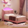 Upholstered Twin Bed Frame with Lights, Velvet Platform Bed, Wingback Storage Headboard, Wooden Slats, No Box Spring Needed - 3 of 4