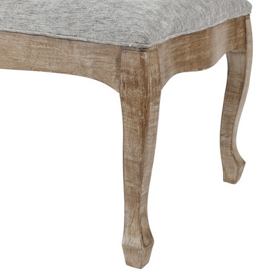 Gray Linen Upholstered Bench with Fir Wood Cabriole Legs