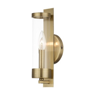 Antique Brass Dimmable Wall Sconce with Clear Glass