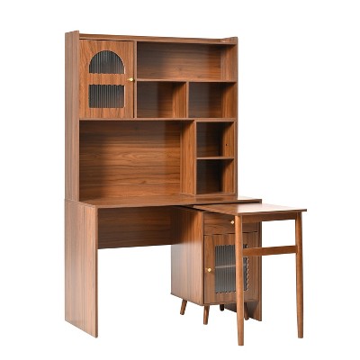 Vynxaria Storage Drawers - Versatile Walnut Desk with Rotating Desktop and Ample Storage