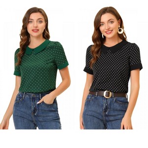 Allegra K Women's Peter Pan Collar Keyhole Back Vintage Polka Dots Blouses 2 Packs - 1 of 4