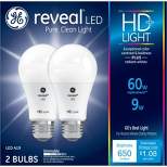 GE 2pk 9W 60W Equivalent Reveal LED HD+ Light Bulbs