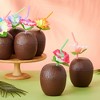 Juvale 12-Pack Coconut Cups with Straws & Hawaiian Hibiscus Flower Decorate, 16oz Food Grade PVC Cup, Ideal for Tropical Luau Party Supplies - 3 of 4