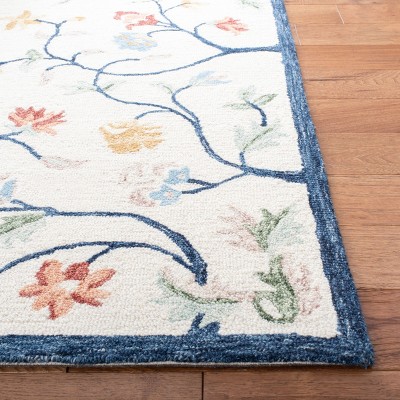 Ivory Floral Hand-Tufted Wool Square Area Rug