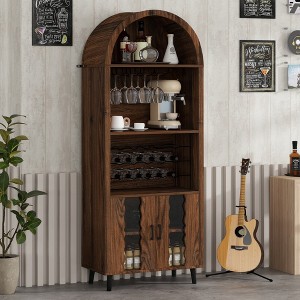 Bella Depot 71" Farmhouse Arched Wine Bar Cabinet wine bar cabinets &coffee bar Wine Glass Holder - 1 of 4