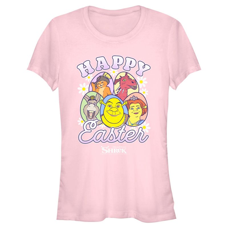 Juniors Womens Shrek Happy Easter Cartoon Portraits T-Shirt, 1 of 5