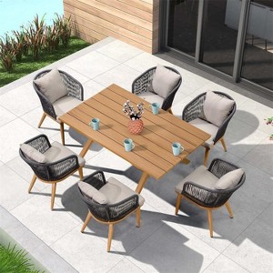 PURPLE LEAF Outdoor Dining Set Patio Aluminium Table and Rope Weave Chairs Included Cushions for Backyard Decor Kitchen - 1 of 4