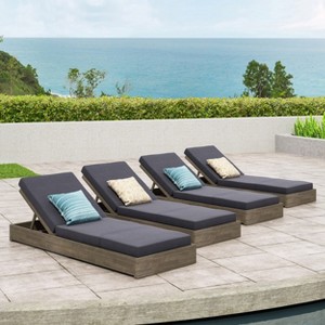 Christopher Knight Home Mira Outdoor Adjustable Acacia Wood Chaise Lounge with Cushion (Set of 4) - 1 of 4