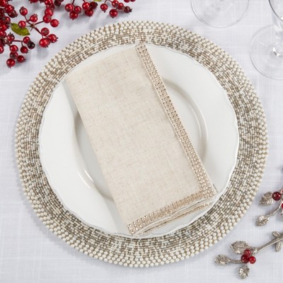 Champagne Linen Blend Studded Table Napkins Set of 4