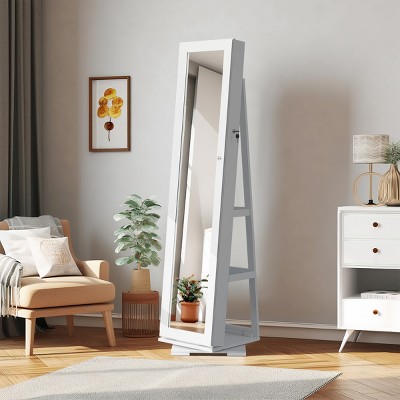 360¡ã Rotating Full-Length Mirror Jewelry Cabinet With LED Lighting And Ample Storage