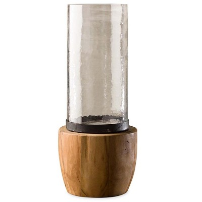 VivaTerra Recycled Wood Base with Glass Hurricanes, Small