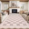 Modern Checkered Bordered Area Rug Machine Washable Rug - 2 of 4