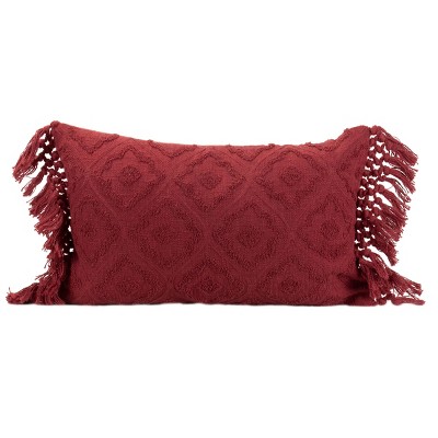 Diamond Pattern Hand Woven 14x22" Decorative Cotton Throw Pillow with Hand Braided Tassels - Foreside Home & Garden