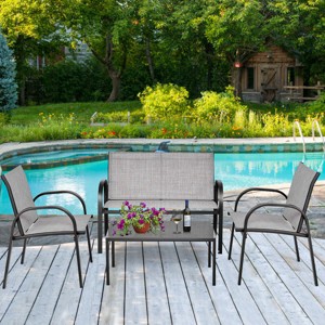 Costway 4 PCS Patio Furniture Set Sofa Coffee Table Steel Frame Garden Deck Gray - 1 of 4