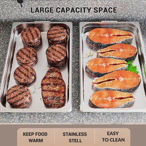6 Pack Full Size Stainless Steel Hotel Pans,2 Inch Deep 20.9x12.8 Inch Steam Table Food Storage Containers for Buffet,Party, Restaurants with Handles - 1 of 4