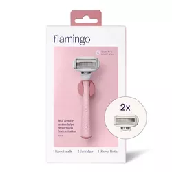 Flamingo 5-Blade Women's Razor - 1 Razor Handle + 2 Razor Blade Refills - Rose