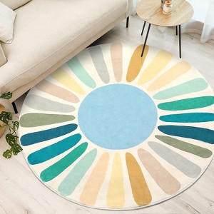 Boho Rugs Washable Kids Rug Non Slip Nursery Rug Low Pile Floor Mat Soft & Non-Shedding Sunshine Carpet Colorful Rainbow Printed Indoor Rugs - 1 of 4