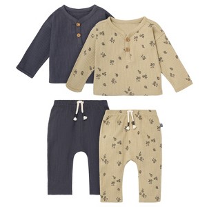 Modern Moments by Gerber Baby Boys' 4-Piece Henley Top With Pants - 1 of 4