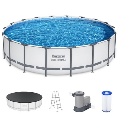 Bestway Steel Pro 15’ x 48" Round Steel Above Ground Outdoor Swimming Pool Metal Frame for Backyards, Blue