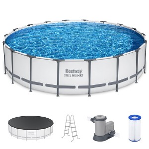 Bestway Steel Pro 15’ x 48" Round Steel Above Ground Outdoor Swimming Pool Metal Frame for Backyards, Blue - 1 of 4