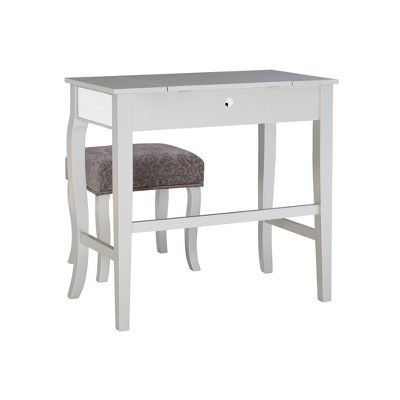 Harper Glam Silver Vanity Set with Flip-up Mirror and Gray Velvet Stool