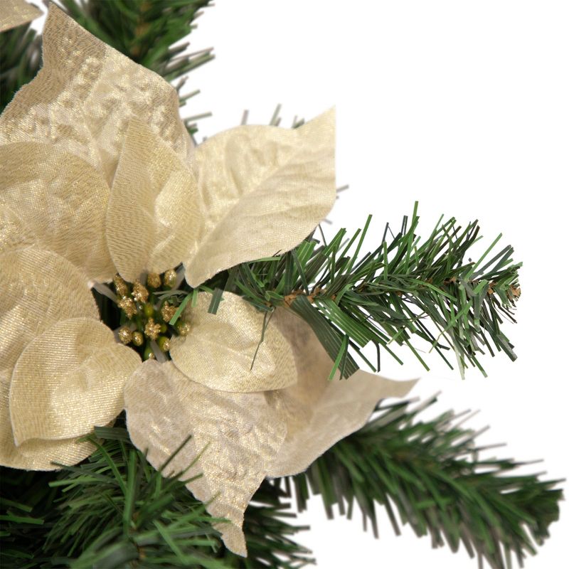 Northlight 34" Unlit Gold Poinsettia and Pinecone Artificial Christmas Teardrop Swag, 3 of 5