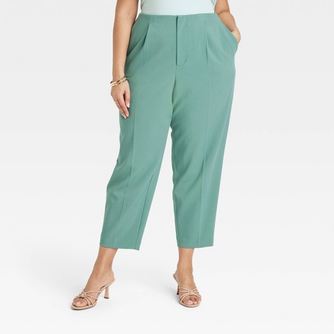 Women's High-Rise Relaxed Fit Baggy Wide Leg Trousers - A New Day™ Green 26