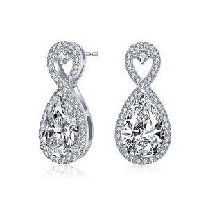 Guili Sterling Silver Rhodium Plated Clear Pear and Round Cubic Zirconia Infinity Drop Earrings, a Stunning Symbol of Everlasting Elegance - 1 of 3