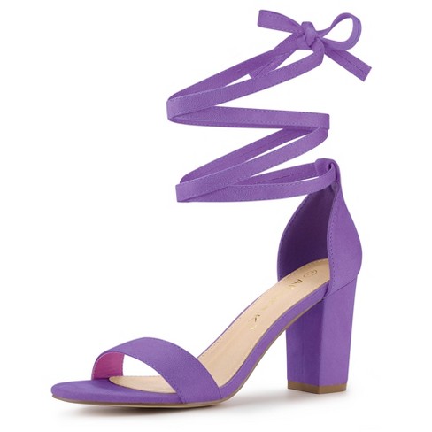 Allegra K Women's Lace Up and Ankle Strap Chunky Heel Sandals Lavender 8