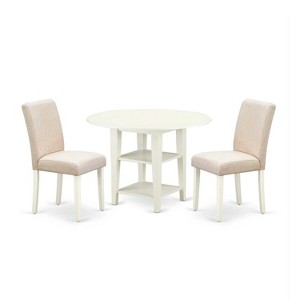 Round Dining Table Set 3pc 20/42 Inch Table w/ 2 Linen Chairs - Beige Fabric - 1 of 4