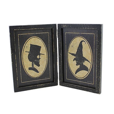 7.0 Inch Witch And Skull Portraits Hinged Frame Spider Web Figurines