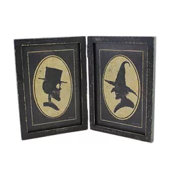 Halloween 7.0" Witch And Skull Portraits Hinged Frame Spider Web Primitives By Kathy  -  Decorative Figurines