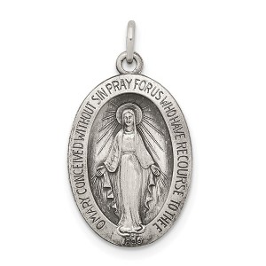 Black Bow Jewelry Antiqued Sterling Silver Oval Miraculous Medal Pendant - 1 of 4