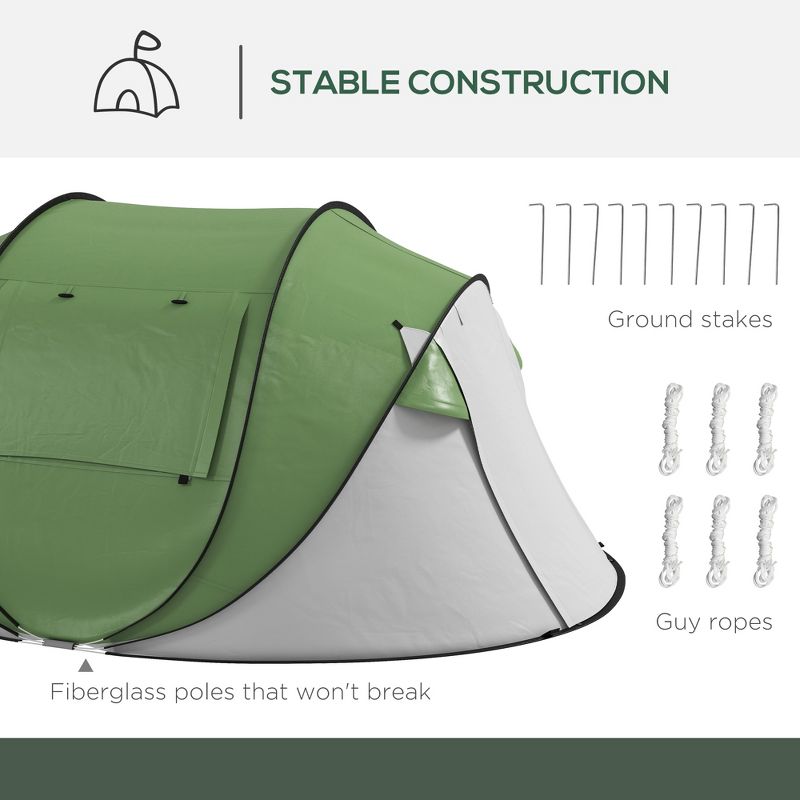 Outsunny Pop Up Tent with Porch and Carry Bag, 3000mm Waterproof, for 2-3 People, Green, (Poles Included), 5 of 7
