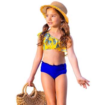 Kids Swimsuit  Girls Tropical Smocked High Waisted Two-Piece Swimsuit –  Mia Belle Girls