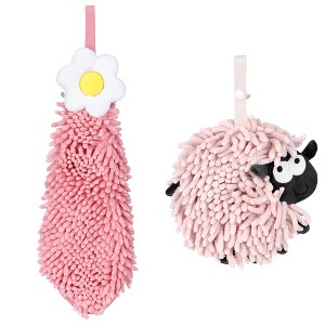 REGALWOVEN Flower and Sheep Shape Absorbent Fast Drying Chenille Hand Towels with Hanging Loop 6" x 15"/7" x 7" 2 Packs - 1 of 4
