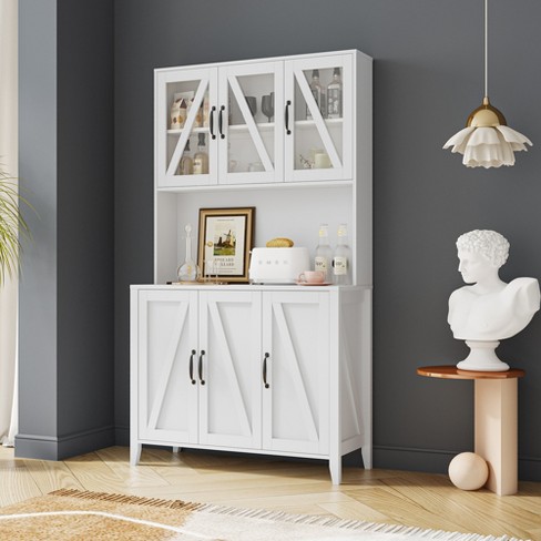 Tall Storage Cabinet with 8 Doors and 4 Shelves, White-ModernLuxe