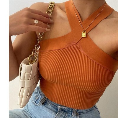 Womens Criss Cross Halter Sweater Vest Tops Summer Sleeveless Pullover Casual Lightweight V Neck Knit Tank Top