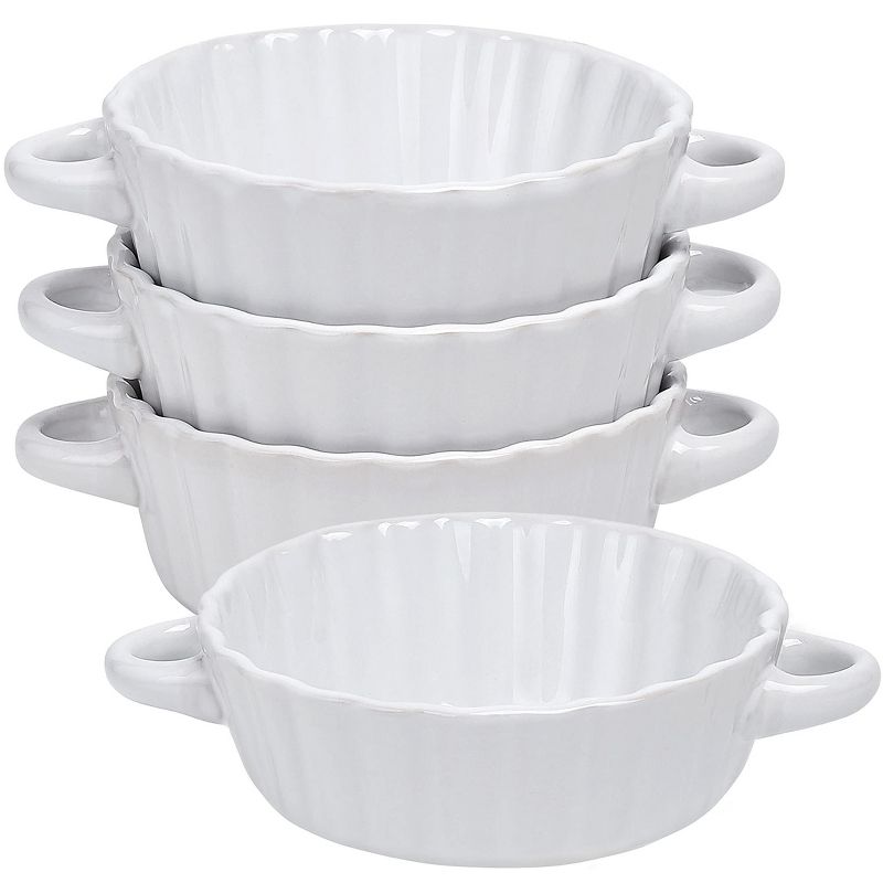 Bruntmor 26oz Ceramic Soup Bowls with Double Handles, Set of 4, White Color, 1 of 6