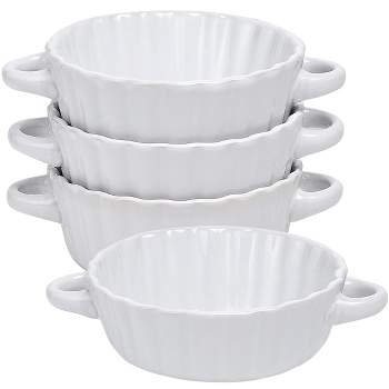 Bruntmor 26oz Ceramic Soup Bowls with Double Handles, Set of 4, White Color