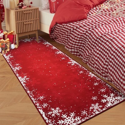 Christmas Area Rug for Bedroom Living Room Non Slip Xmas Snowflakes Large Indoor Area Rug for Holiday Washable Christmas Dining Room Throw Carpet