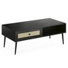 Coffee Table for Living Room,Mid Century Modern Wooden 2-Tier Rectangular Center Table with PVC Rattan Door Drawer - 3 of 4