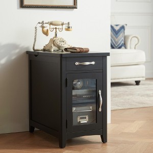 Wood End Table Nightstand with Charging Station - 1 of 4
