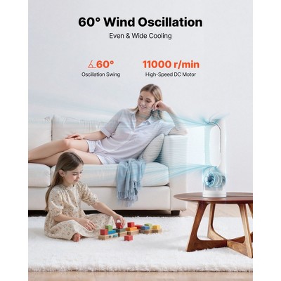VEVOR Desk Fan Bladeless, 17 inch Office Table Fan Small Quite, 5 Speeds Adjustment, 0-9H Timer, 60-Degree Oscillation, Touch Control, White