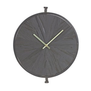 Wood Wall Clock – Black Iron Frame – 16.25"H Suspended Design By Melrose - 1 of 3