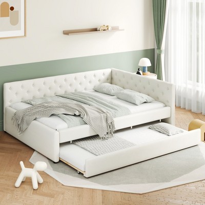 Whisen Elegant Design Full XL Size Upholstered Tufted Button Platform Bed with Twin XL Trundle