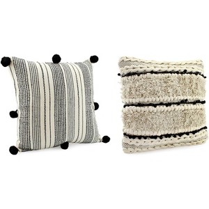 AuldHome Design Boho Farmhouse Throw Pillow Covers, 16 x 16 Fringed Couch Pillows - 1 of 4