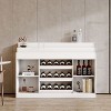 Famapy White Multi-Layer Bar Cabinet Wine Cabinet: Wave-Patterned Glass Countertop, Tiered Design – Spacious Wine & Liquor Storage, Ambient Lighting - 3 of 4