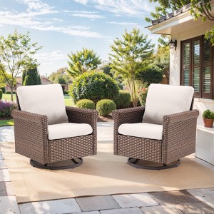 Buenhomino Patio Chairs Wicker Swivel Rocker Set of 2 - Heavy Duty Patio Furniture Set Wicker Outdoor Swivel Glider Chairs for Porch Balcony Deck - 1 of 4