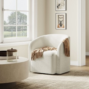 Green Swivel Barrel Accent Chair, Upholstered 360° Rotating Armchair for Living Room, Bedroom, Office, or Waiting Area – No Assembly Needed - 1 of 4
